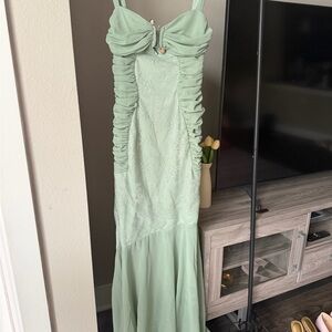 Boohoo Light Green Ruched Maxi Dress